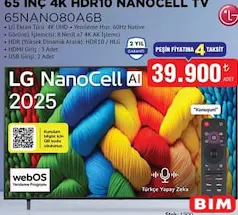 LG 65 İNÇ 4K HDR10 NANOCELL TV AKILLI TELEVİZYON 65NANO80A6B